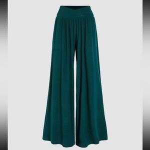 Cider High Waist Solid Wide Leg Trousers - Green (Size L)